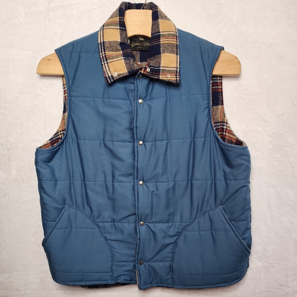 Vintage Golden Fleece‎ Quilted Men's XLT Vest With Wool Flannel Lining Blue